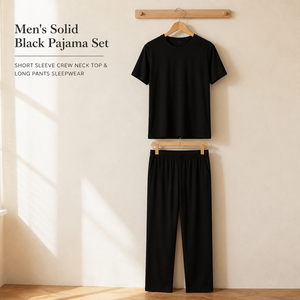 Ensemble de <span class=keywords><strong>pyjama</strong></span> noir uni pour <span class=keywords><strong>homme</strong></span>, t-shirt à manches courtes et col rond et pantalon long, ensemble de vêtements de nuit en deux pièces - Product Image 1