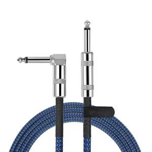 Ángulo recto 1/4 ''6,35mm TRS a recto 20 pies azul amarillo Tweed trenzado Cable de instrumento de guitarra - Product Image 2