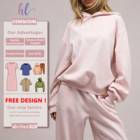 Ensemble de survêtement 2 pièces pour femme, rose, en mélange de coton, coupe oversize, avec sweat à capuche et pantalon de survêtement, fabrication OEM/ODM, faible MOQ