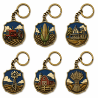 Portachiavi Smaltato Personalizzato Serie Vintage Fattoria, Souvenir Premium 3D in Rilievo Oro Antico con Trattore e Fienile per Regalo e Collezione