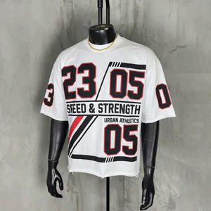 Maßgeschneiderte Streetwear-Kunstgrafik DTG-Druck Übergroßes T-Shirt 100% Baumwolle Distressed Roher Saum Boxy Crop T-Shirts Großhandel - Product Image 4