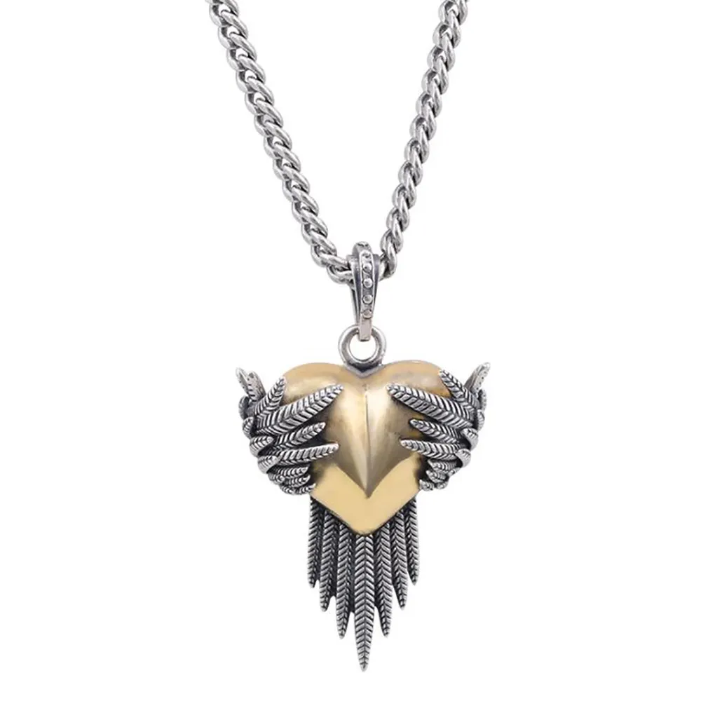 fashion pendant jewelry necklace 2020 wholesale silver angel wing heart pendant
