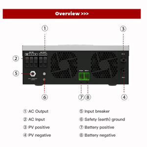 Inversor Solar Híbrido Growatt de 3kw, 5kw, 8kw, 10kw, 12kw, 15kw, 16kw, 110v, 120v, 220v, 240v, MPS-VII 3600W, 48v, 24v, 12v, 220v, MPPT - Product Image 2