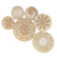 Panier mural en jonc de mer tissé à la main 6 pièces rotin rond paille plat assiette rustique Boho panier suspendu pour décoration murale