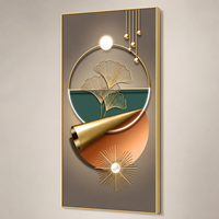 Impression murale abstraite Feuille de Ginkgo Vert Orange Panneau Géométrique pour Couloir Hall d'Hôtel Projets d'Intérieur Modernes