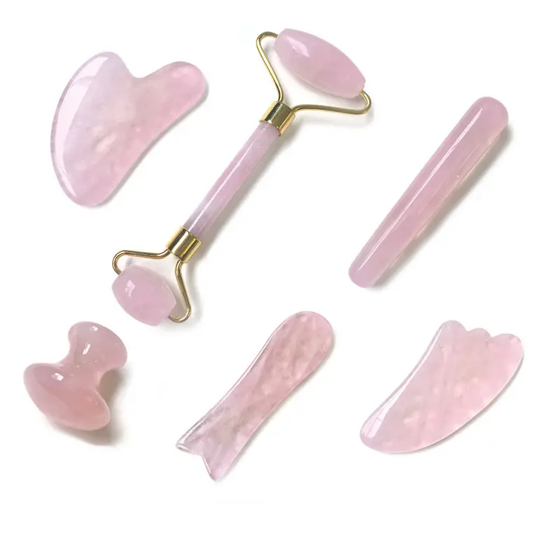 Caneta Gua Sha de cristal em pó natural, caneta com ponta para coração, rolo de jade para olhos e rosto, conjunto de pedras gua sha