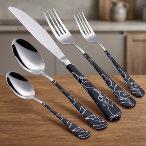 Factory Wholesale Traditional Marble-patterned <b>Mirror</b> Polish Stainless Steel Heavy Duty Dishwasher Safe Flatware Sets - Product Image 1