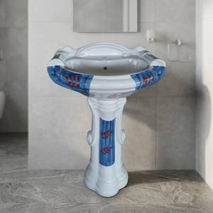 Lavabo sur pied en céramique de grande taille, forme diamant unique, pour salle de bain de centre commercial - Product Image 4