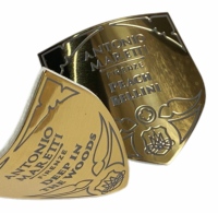 Étiquette de parfum en aluminium personnalisée de haute qualité avec logo gris sur fond doré