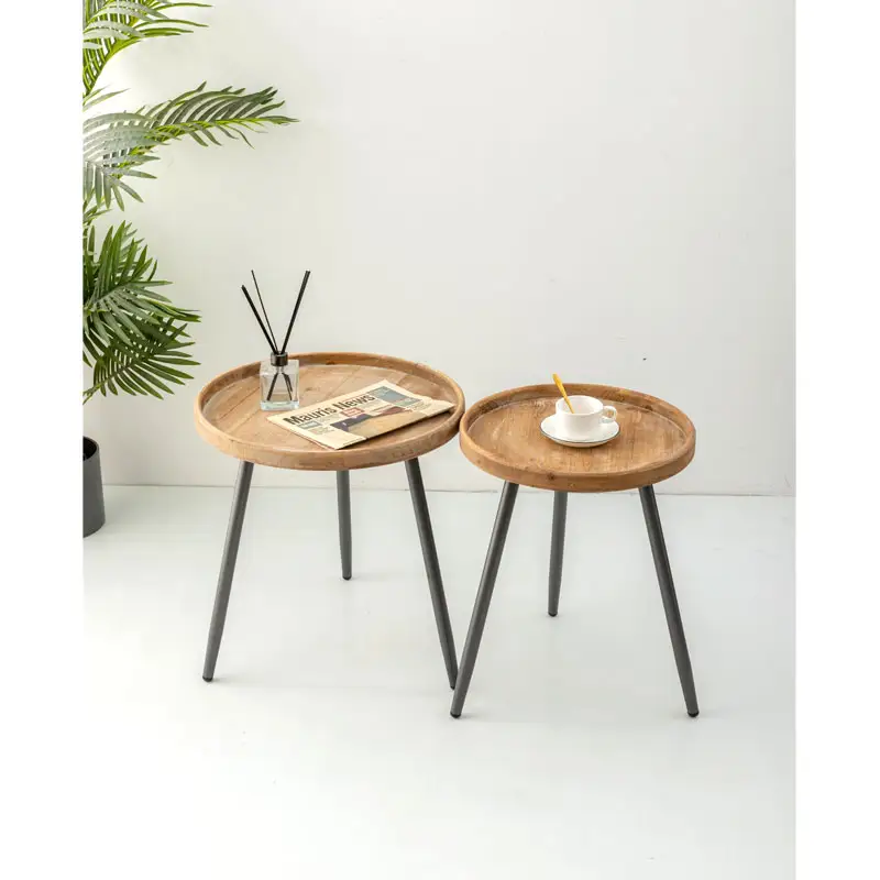 中国サプライヤー木製家具モダンラウンドティーテーブル2サイズリビングルームコーヒーテーブル販売