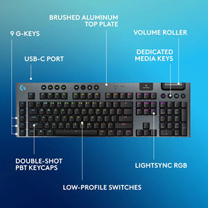 Clavier de jeu mécanique sans fil <span class=keywords><strong>Logitech</strong></span> G915 X Lightspeed avec touches PBT double-shot rétroéclairées RVB pour Mac/PC en aluminium - Product Image 5