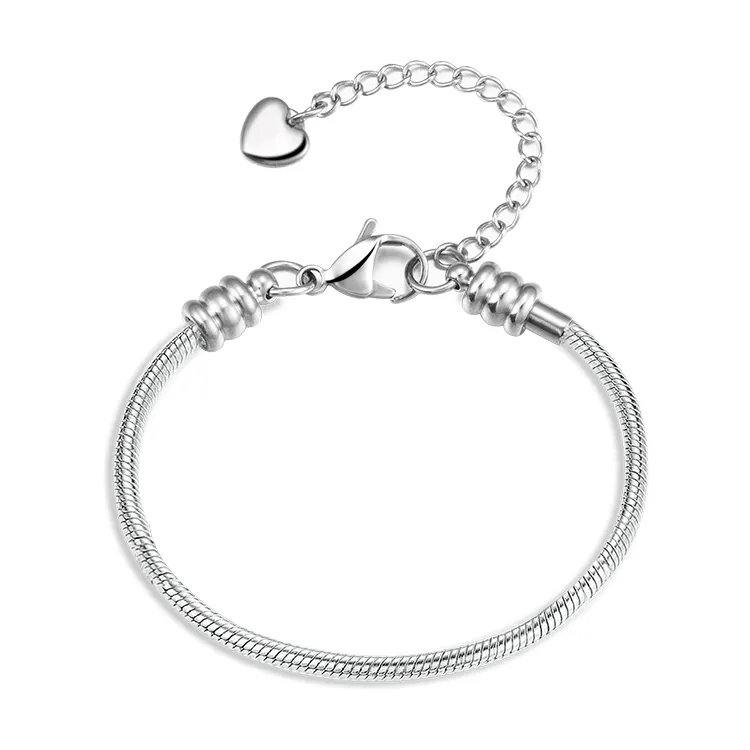 Wholesale Custom Fashion Ladies Bracelet Stainless Steel Heart Charm Snake Chain Bracelet For DIY Jewelry Women Girls