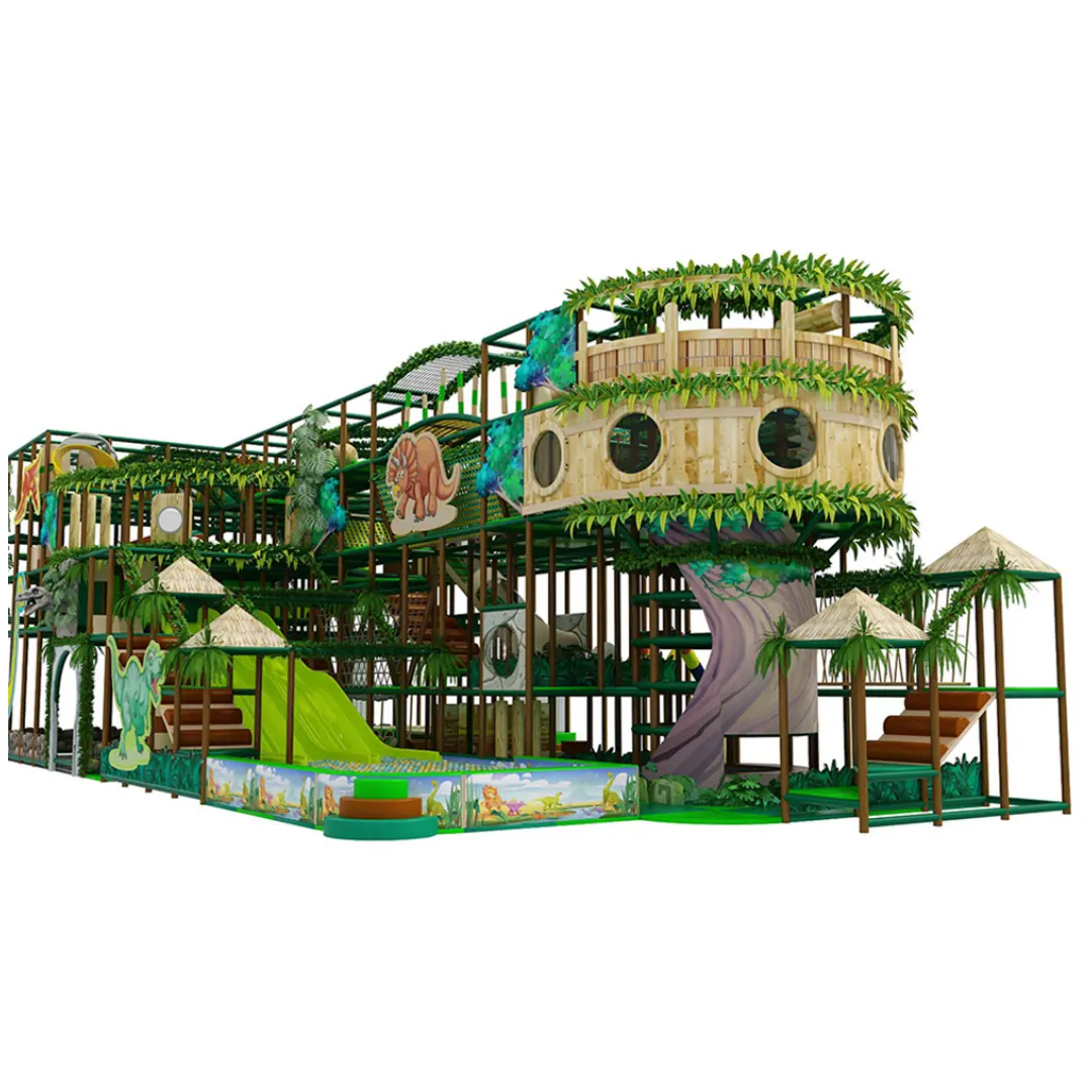 Parque infantil comercial, parque de diversões com tema da selva, área de recreação infantil, mini trampolim interno