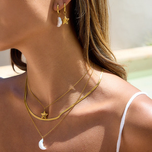Ensemble de boucles d'oreilles étoile lune perle plaqué or en acier inoxydable pour femme, bijoux à porter au quotidien - Product Image 3