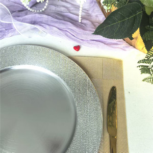 <span class=keywords><strong>Assiette</strong></span> de présentation décorative de 13 pouces avec bordure dorée et argentée, réutilisable en PP, pour restaurant, hôtel, mariage, fête - Product Image 6