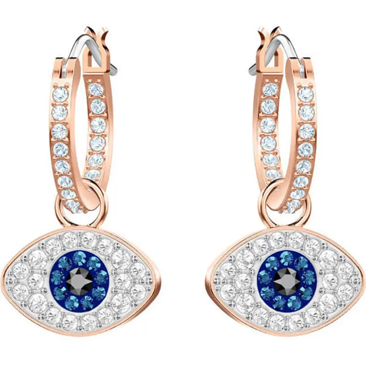 Ashion Jewelry Earring Gold Hoop Rhinestone Hoop Blue Eye Earrings