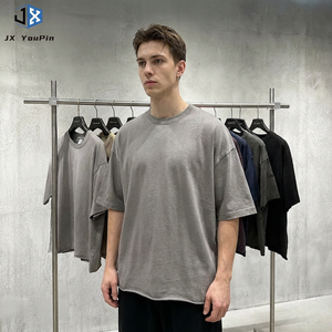ヴィンテージ風アシッドウォッシュオーバーサイズTシャツ メンズ ヘビーウェイトコットン ストリートウェア ダメージ加工 無地 レトロ ボックスフィット - Product Image 1