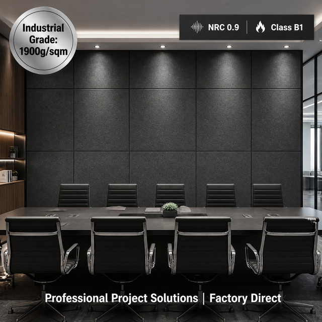 High Density PET Acoustic Panel | 9mm 1900g-2400g Customizable | Fireproof B1 Polyester Sound Absorbing Board NRC 0.9 Certified