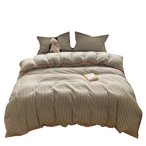 Ensemble de literie classique rayé en coton lavé 4 pièces, housse de couette 100% coton pur pour la chambre à coucher - Product Image 4