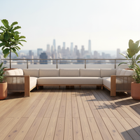 Ensemble de jardin d'extérieur en bois massif, design nordique, pour villa et cour, résistant à l'eau et à la corrosion, canapé, chaise et table basse en teck et rotin