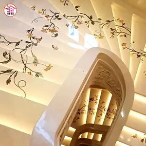 Uxury-escalera de mármol con diseño floral, escalera de mármol color crema con diseño de flores