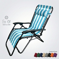 Chaise longue de plage pliable à rayures zéro gravité avec appui-tête réglable pour extérieur, patio, jardin, transat personnalisé