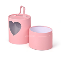 Emballage de mariage écologique sur mesure, boîte en carton rigide rose à deux pièces, ronde, faite à la main, avec poignée