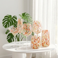 Service de verrerie marron à pois colorés pour mariage, vaisselle Joy, verres à boire côtelés à motifs léopard, gobelets en verre faits à la main