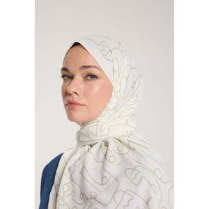 ผ้าพันคอผ้าไหมสีเบจสีงาช้างบริสุทธิ์มีลวดลายขอบ - Product Image 4