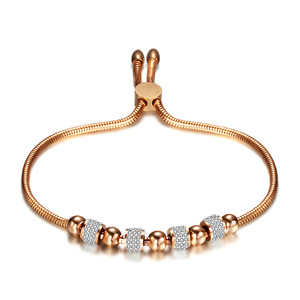 Adjustable 6Mm Diamond <b>Bead</b> Stainless Steel <b>Bracelet</b> For Women Everyday Wear Rose <b>Gold</b> Silver <b>Gold</b> Color Geometric Ball Design - Product Image 2