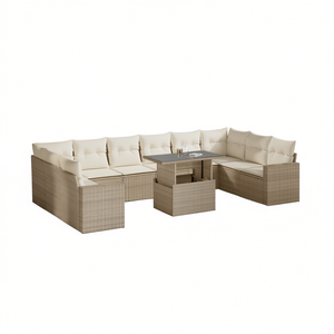 Conjunto de Sofás de Jardín Beige de 6 Plazas, Muebles de Ratán para Exteriores con Almacenamiento, Diseño Contemporáneo - Product Image 1
