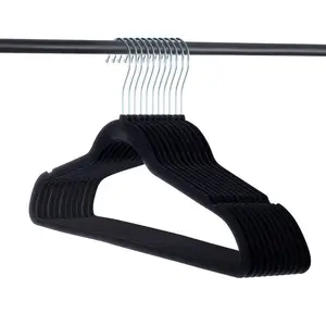 Wholesale Premium Velvet Hanger Space Save Non-slip Black Velvet Clothes Hangers Plastic Hangers