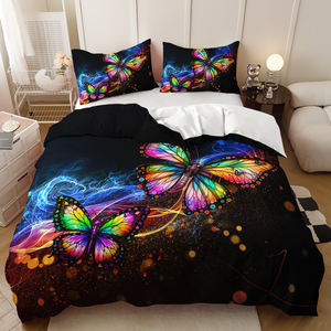 Ensemble de housse de couette imprimée avec des animaux de dessin animé modernes en 3D, 100% polyester, papillon, <span class=keywords><strong>extra</strong></span> <span class=keywords><strong>large</strong></span>, violet doré, literie - Product Image 6
