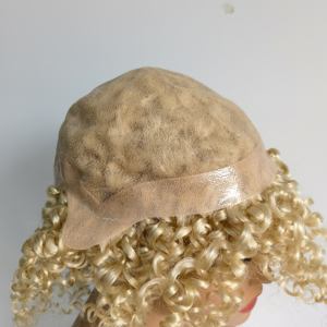 Peluca femenina rizada Rubia de cabello humano virgen natural de piel de PU transparente de encaje suizo completo - Product Image 5