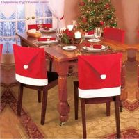 Housse de chaise de Noël I-0044, housse de dossier de chaise rouge avec chapeau de Père Noël, décoration de Noël pour la maison et les fêtes