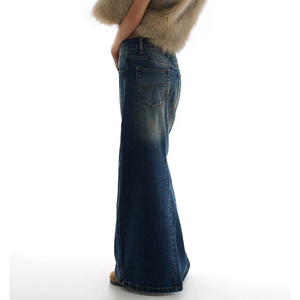 Jupe Jean Femme Maxi Aline Délavé Usé Indigo Poches Vintage Streetwear Fabricant Vente en Gros - Product Image 2