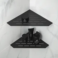 Черная угловая плиточная полка для ванной комнаты