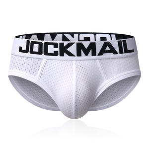 JOCKMAIL बड़े आकार पुरुषों के अंडरवियर सेक्सी जाल बॉक्सर कच्छा कम कमर सांस जांघिया शुद्ध रंग बर्फ रेशम फाइबर चड्डी तैरना - Product Image 1