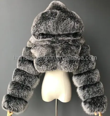 Wholesale Winter Custom Faux Fox Fur Coat with Hood Lady Fashion Short Style Fake Fur Women Faux Fur Coat