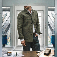 Veste Chemise Homme en Mélange de Laine à Carreaux, Simple Boutonnage, Col Rabattu, Coupe-Vent, Décontractée, pour l'Automne