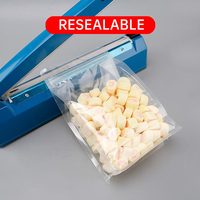 Sachet transparent à 8 soudures latérales, refermable avec fermeture éclair, en plastique transparent de qualité alimentaire, personnalisé pour le stockage de chewing-gum et de sucre