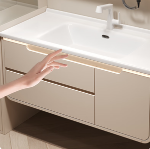Tocador colgante moderno resistente al agua, mueble para el hogar, espejo <span class=keywords><strong>de</strong></span> <span class=keywords><strong>pared</strong></span> inteligente para villas, carcasa <span class=keywords><strong>de</strong></span> MDF, escurridor <span class=keywords><strong>de</strong></span> cobre - Product Image 4
