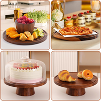 Plateau à gâteau en bois d'acacia rustique avec base magnétique de 12 pouces, plateau de service amovible et couvercle en verre