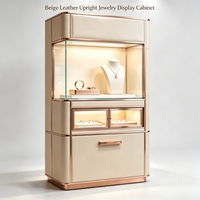 Luxuriöse Beige Roségold Schmuckvitrine, LED-Beleuchtung, Mehrstufige Aufbewahrung, Anpassbar, für Hochwertige Juweliergeschäft-Präsentation