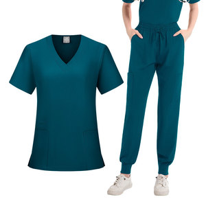 HZMNOI Women's V-Neck <b>Scrub</b> <b>Set</b> Short Sleeve Moisture Wicking Knitted Hospital Uniform Split <b>Set</b> For Medical Staff - Product Image 5