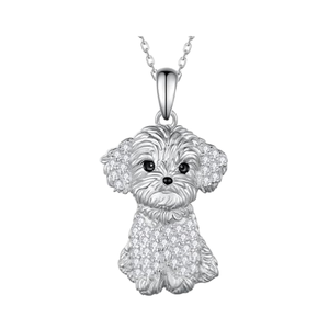 Collar con Colgante de Perro Maltés Clásico <span class=keywords><strong>en</strong></span> Plata de Ley 925 con Baño de Rodio y Circonita, Regalos de Compromiso para Mujeres, Cumpleaños - Product Image 1
