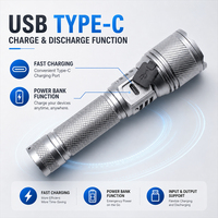 Lampe torche laser zoomable 10W 500LM 3 modes (fort, moyen, flash) Recharge Type-C/USB 18650 1200mAh IP44 Torche en aluminium