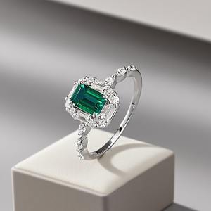 Anillo Elegante de Plata de Ley 925 con Circonita Cúbica de Corte Esmeralda 5A para Mujer, Anillos de Compromiso y Matrimonio, Fabricación de Joyería - Product Image 2