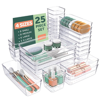 Ensemble de 25 boîtes de rangement empilables en PET hautement transparentes, étanches, pour la vanité, la commode, les cosmétiques, le bureau