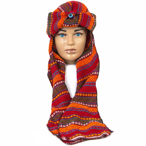 Kilim Designed <b>Red</b> Turkish Winter <b>Scarf</b> Hat - Product Image 2